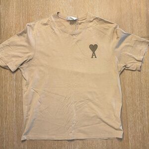 Men's AMI Beige T-Shirt with Heart Logo